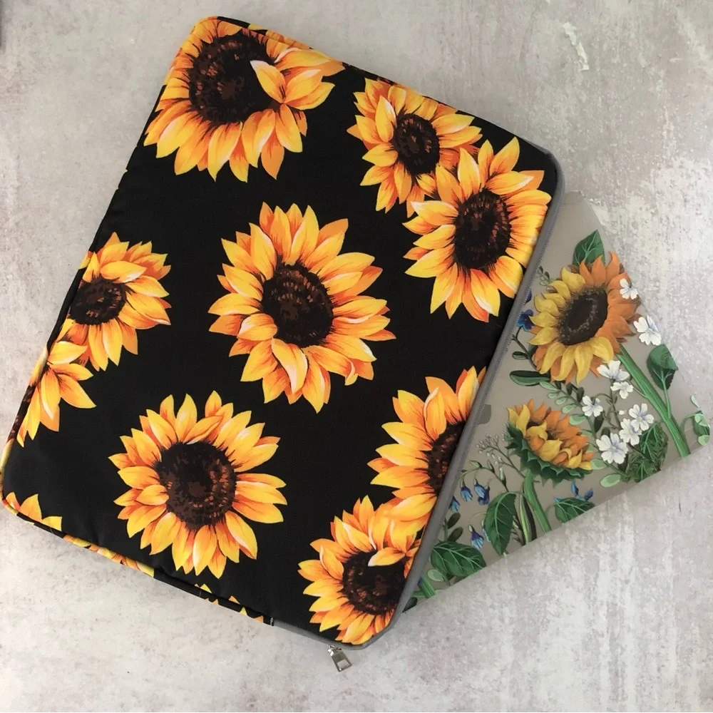 Sunflower Floral Pattern Fabric Laptop Sleeve Soft Computer Case NEW